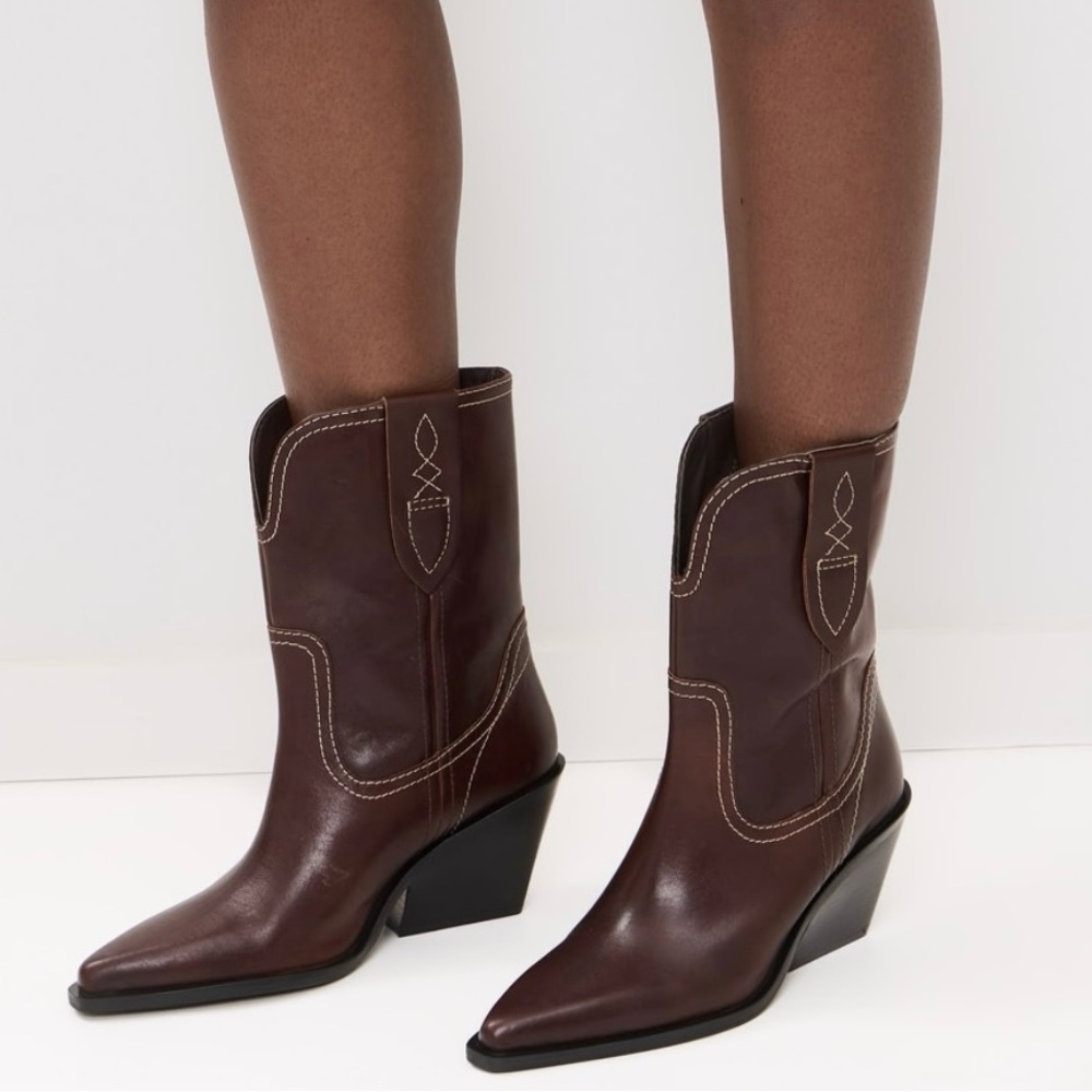 NEW Free People Pitchfork Point Western Leather Boots Cowgirl Bootie